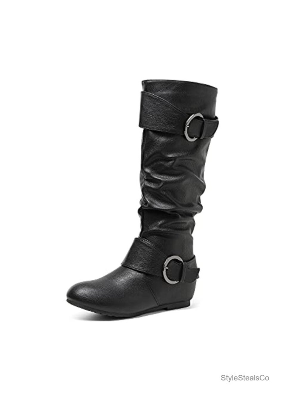 Women's Knee High Hidden Wedge Boots Faux Fur Lined Faux Leather